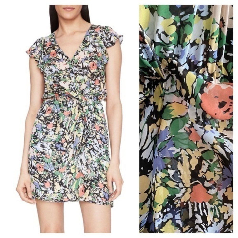 Parker Ramona Colorful Floral Faux-Wrap Mini Dress XL